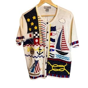 Designer Originals Studio Women SZ XL Nautical Sailboat Anchor Sweater Stretwear